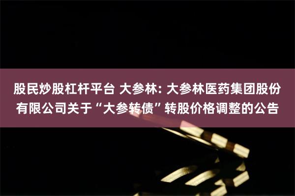 股民炒股杠杆平台 大参林: 大参林医药集团股份有限公司关于“大参转债”转股价格调整的公告